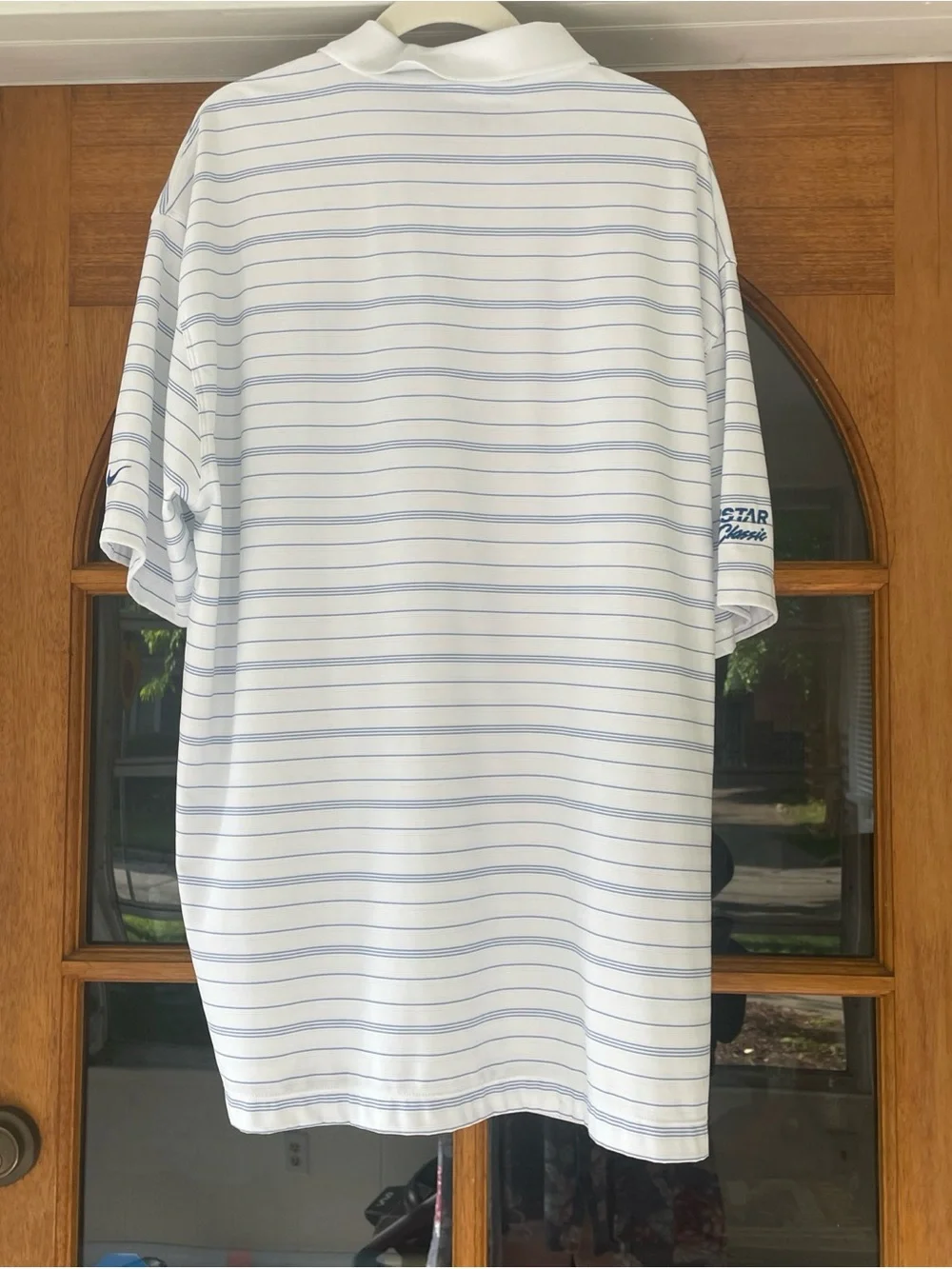 Nike Golf Dry Fit Men’s White Blue Striped Golf Polo Size XL